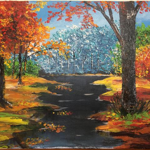 Fiume nel bosco d'autunno