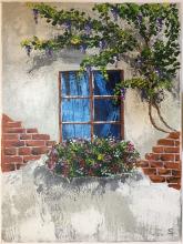 Balcone fiorito sotto il glicine