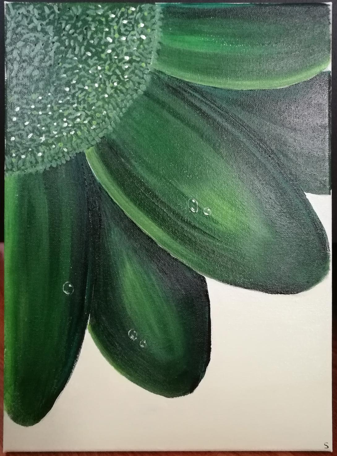 Fiore verde con gocce di rugiada